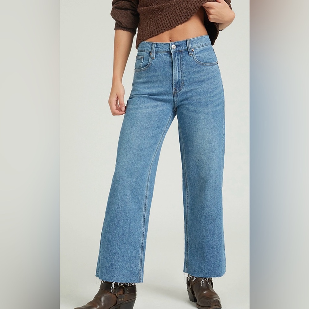 PacSun Nora Stretch Dark Indigo Cropped Wide Leg Jeans Size 27